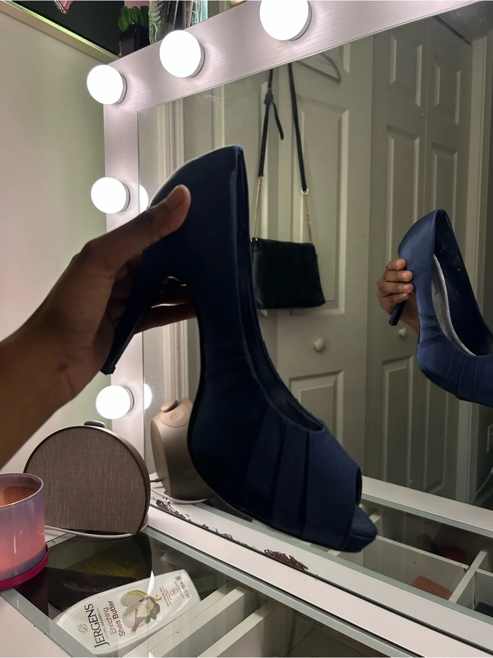 Lulu Townsend Navy Satin Peep-Toe Stiletto Heels